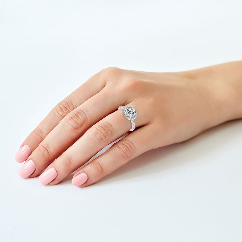 Sterling Silver White Sapphire Halo Engagement Ring - 2.1 Carat T.G.W.