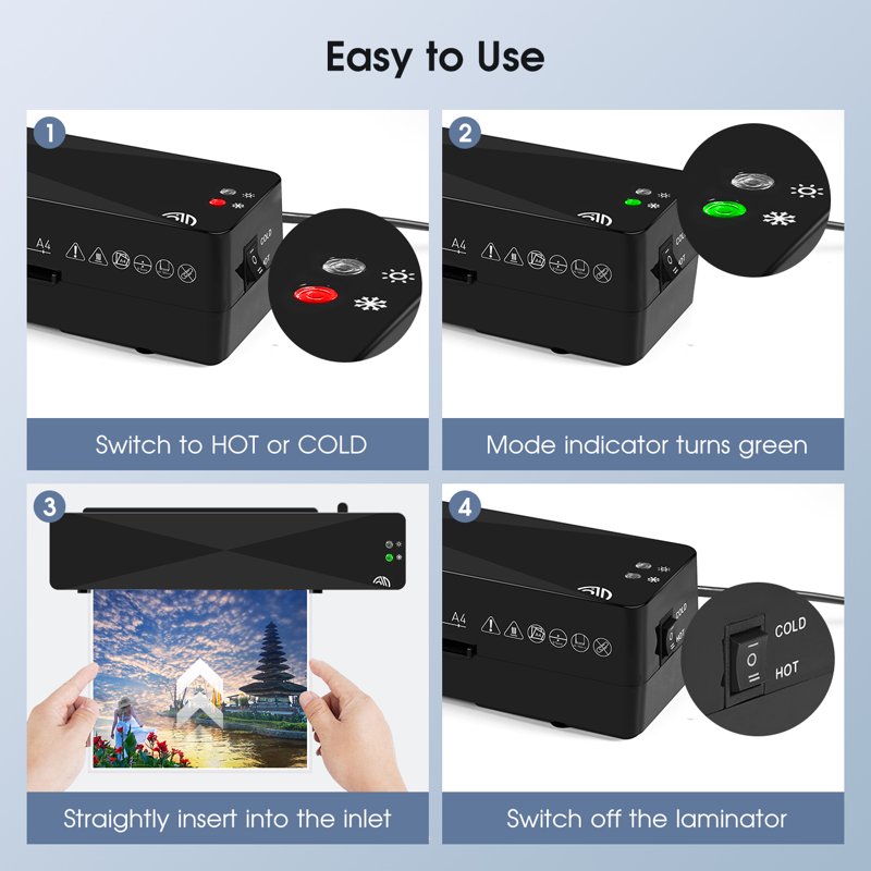 A4 Laminator Machine Hot & Cold Mode 9 Inch Thermal Laminator with Sheets