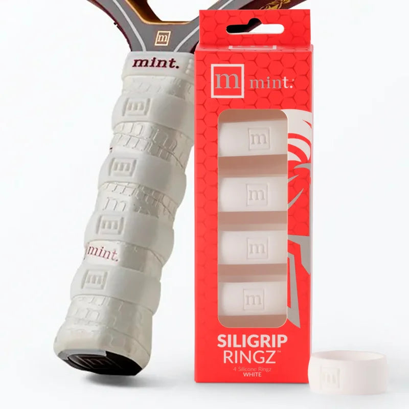 Mint Sport Siligrip Ringz White – Non-Slip Silicone Paddle Grip Bands (4 Pack) for Pickleball, Tennis & More