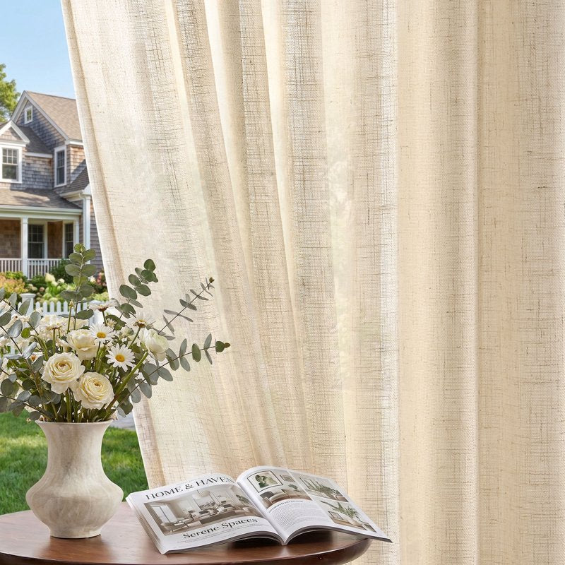 Farmhouse Semi Sheer Linen Curtains Light Filtering 84 Inch | 2 Panels