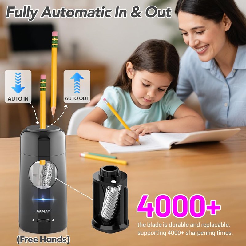 Electric Pencil Sharpener Rechargeable Auto & Hand-Free for Colored & Jumbo Pencils