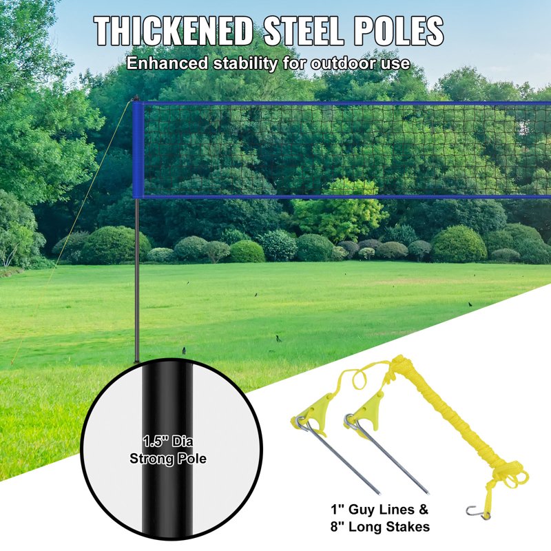 Portable Volleyball Net System 32ft x 3ft Adjustable Height with Poles, Carrying Bag & Accessories