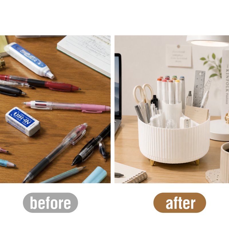 5-Compartment Desktop Organizer with Rotating Design - Office & Makeup Storage