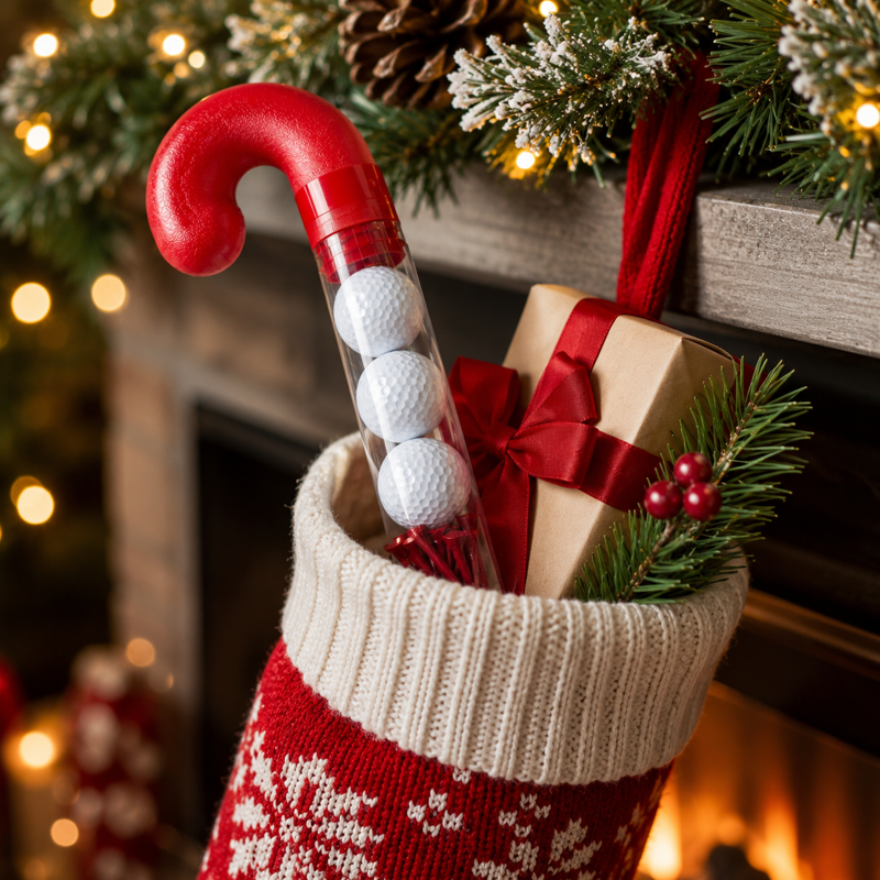 Candy Cane Golf Ball Gift Set – 3 Festive Holiday Golf Balls & 10 Wooden Tees