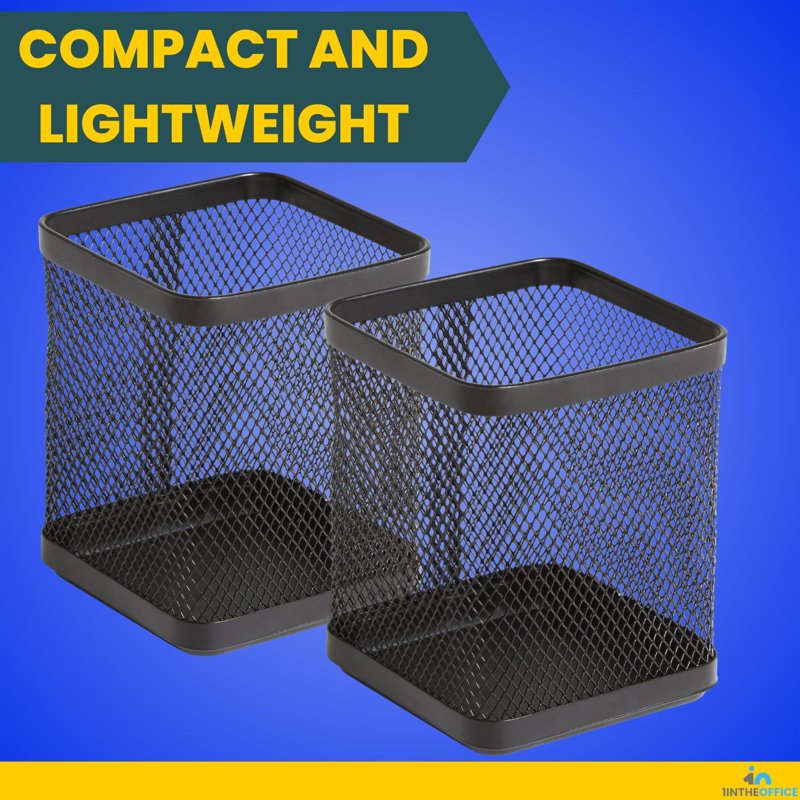 Metal Mesh Pen Cup Holder Set - 2 Pack, Black Office Desk Organizer