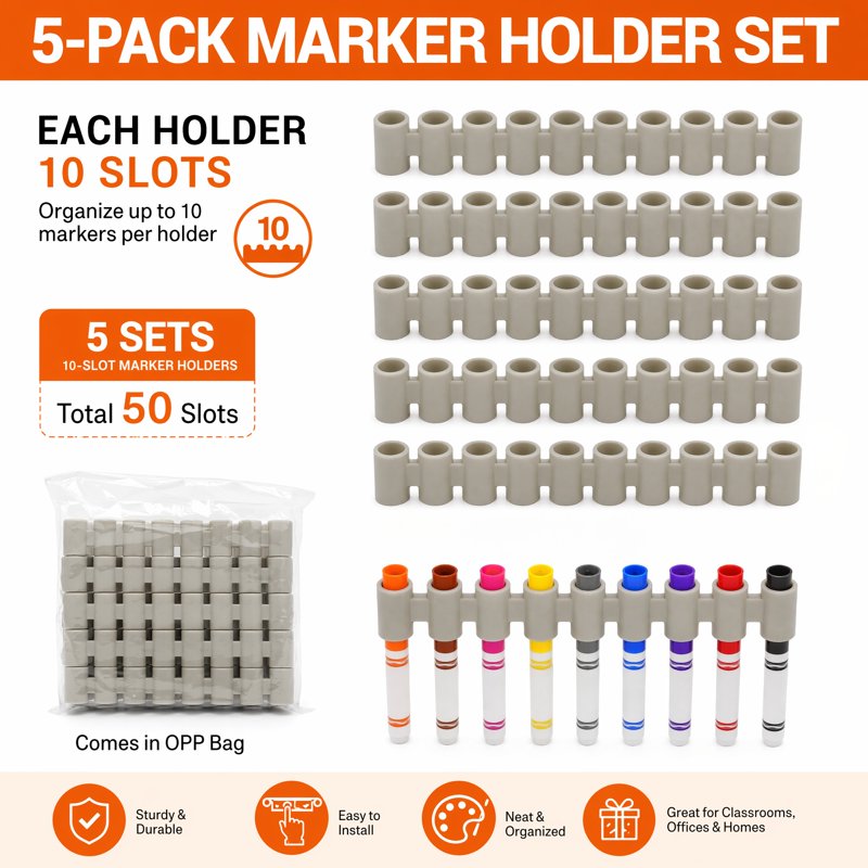 Silicone Marker Holders 5 Pack - Portable Organizers for Broad Tip Markers, Lids, Drying Prevention