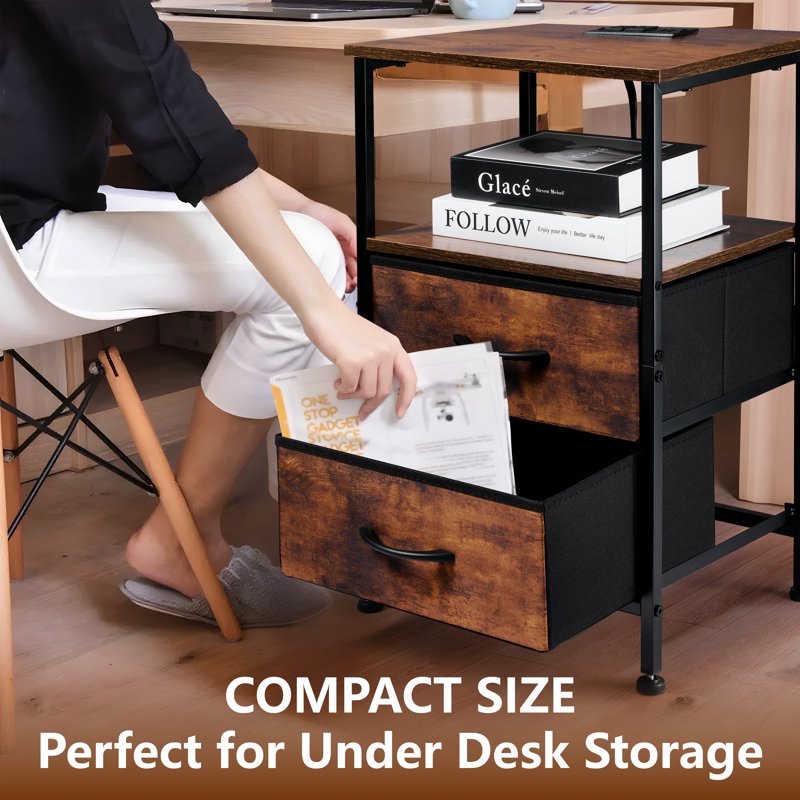 File Cabinet with Charging Station and Storage Shelves - Rustic Brown