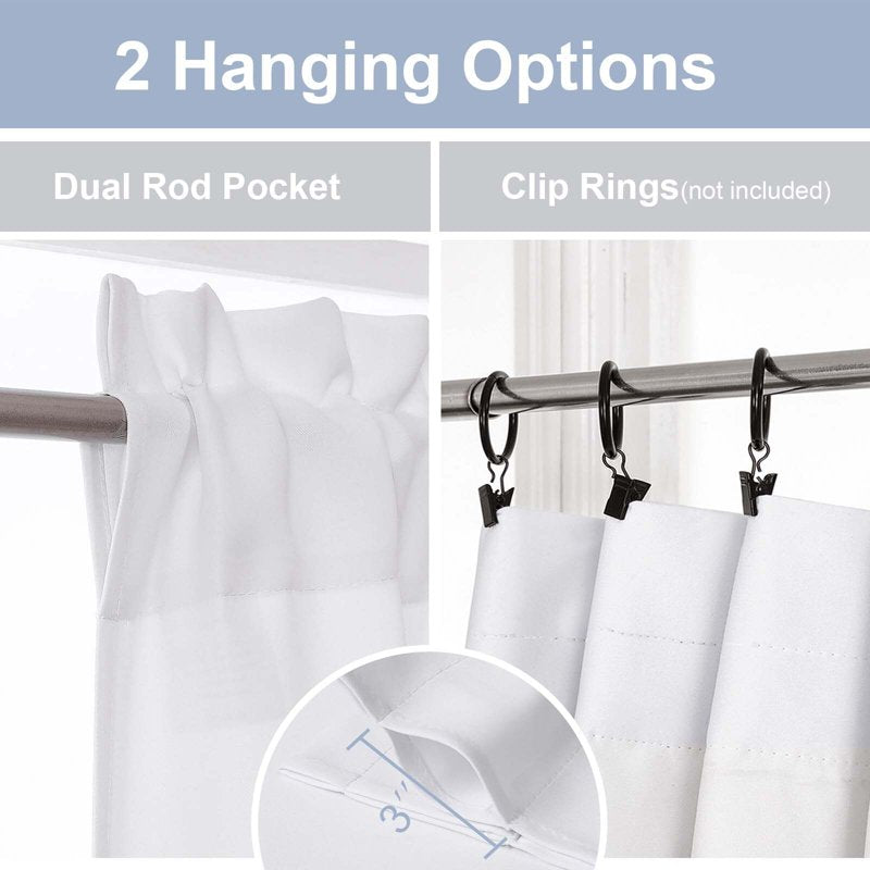 Light Filtering Curtain Set 36 Inch Length for Small Windows - 2 Pieces