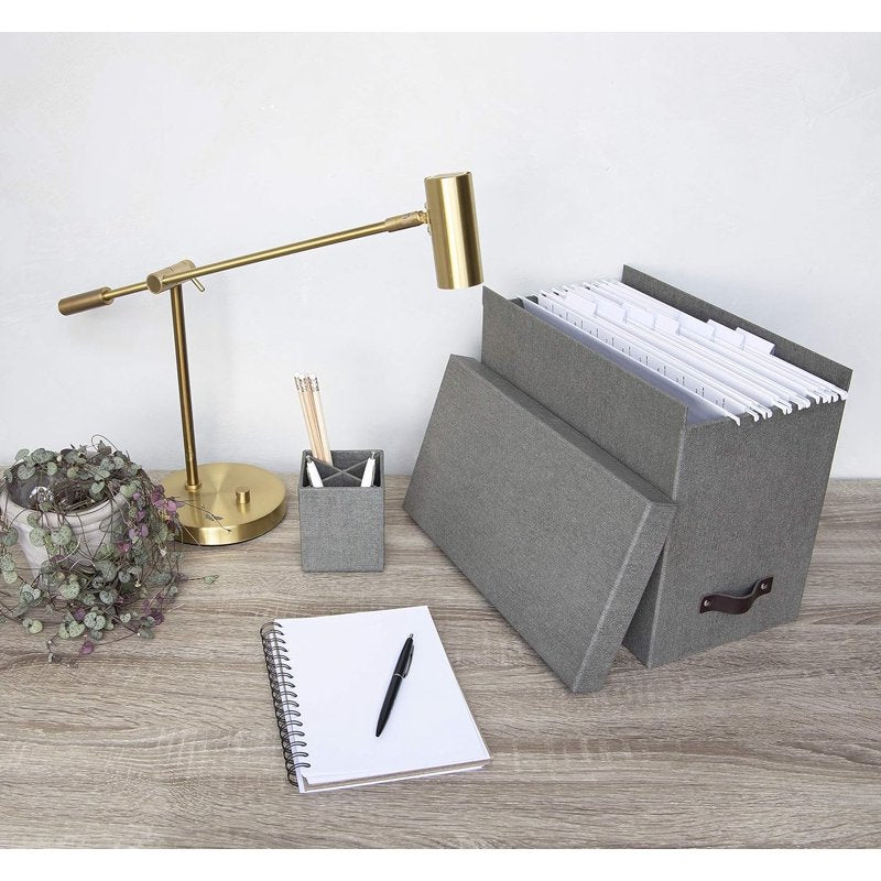 Bigso John Desktop File Storage Box with Handle - Grey, Letter Size Organizer