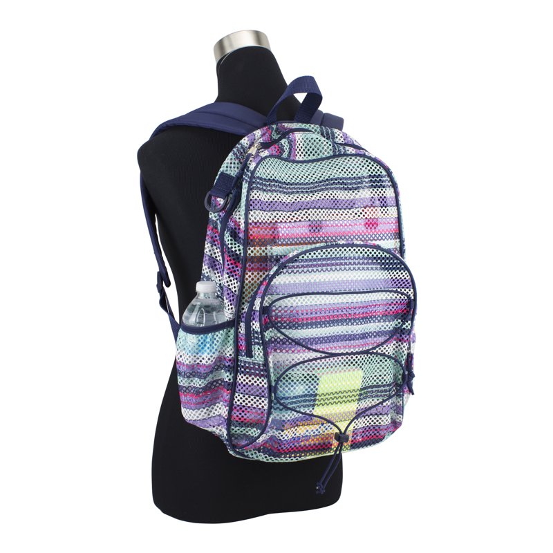 Unisex Mesh Bungee Backpack with Multi-Color Stripes and Padded Shoulder Straps