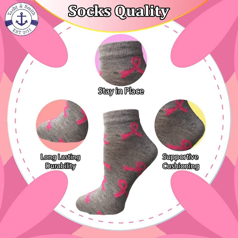 60 Pairs Women's Pink Ribbon Breast Cancer Awareness Socks - Ankle & Crew Styles