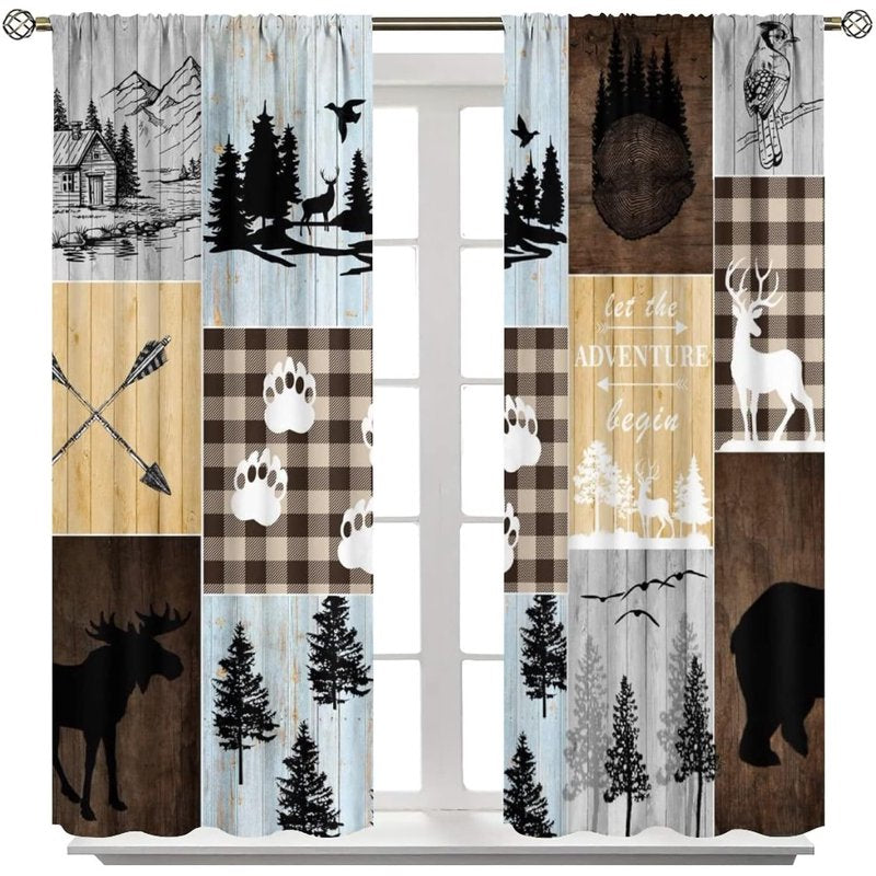 Rustic Kitchenware Pattern Curtains - Blackout Polyester Window Drapes, 28x40 Inch, Brown