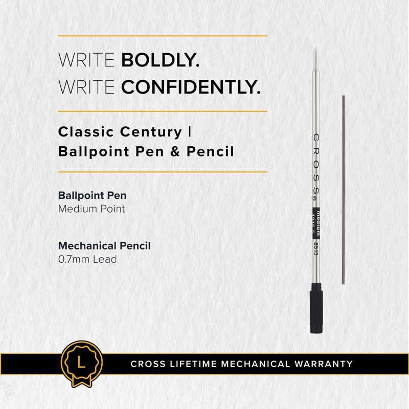 Refillable Ballpoint Pen & 0.7mm Pencil Set with Gold Accents - Classic Black