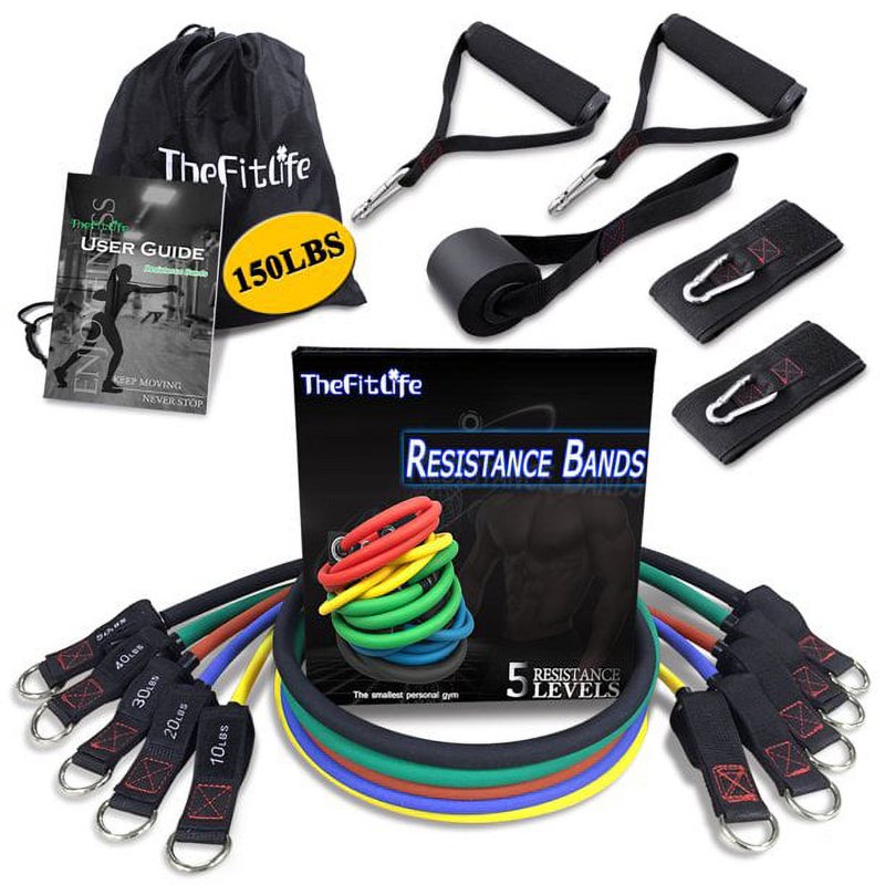 Resistance Bands Set with Handles, Ankle Straps & Door Anchor - 150 lbs