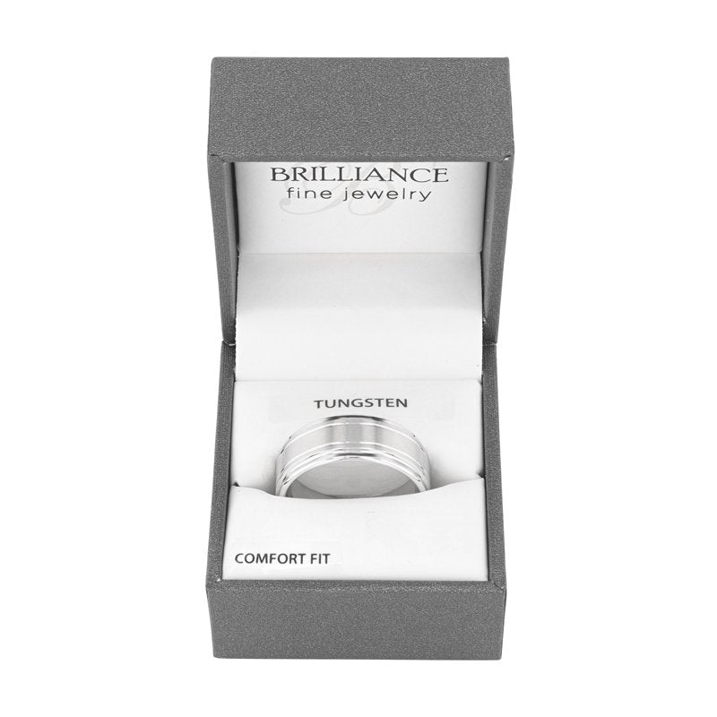 Men's Tungsten Wedding Band 9mm Grooved Step Edge Satin Finish