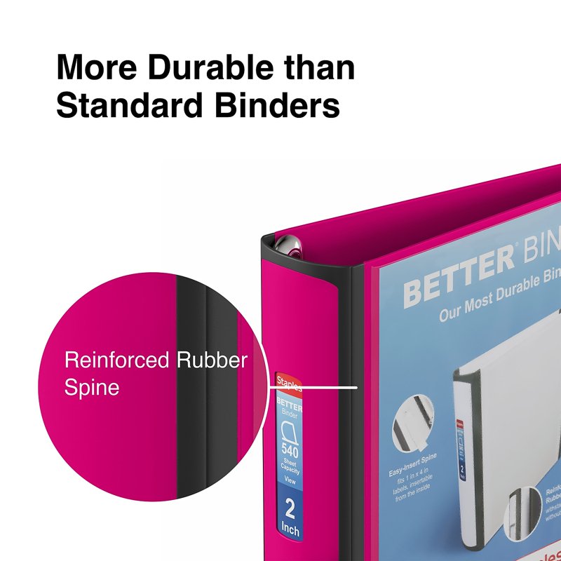 2-Inch Pink Three-Ring Binder - Heavy Duty 540-Page Capacity, Office Organization