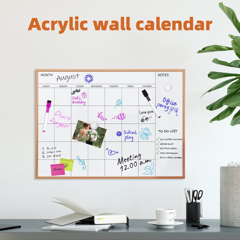 Magnetic Monthly Calendar Whiteboard 17x23 Inches with Rose Gold Frame for Wall Office Home School