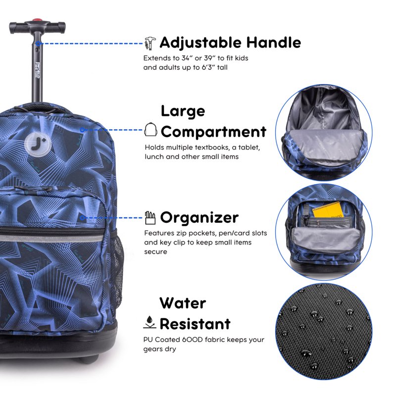 Kids & Adults Sunrise 18-Inch Rolling Backpack for School & Travel