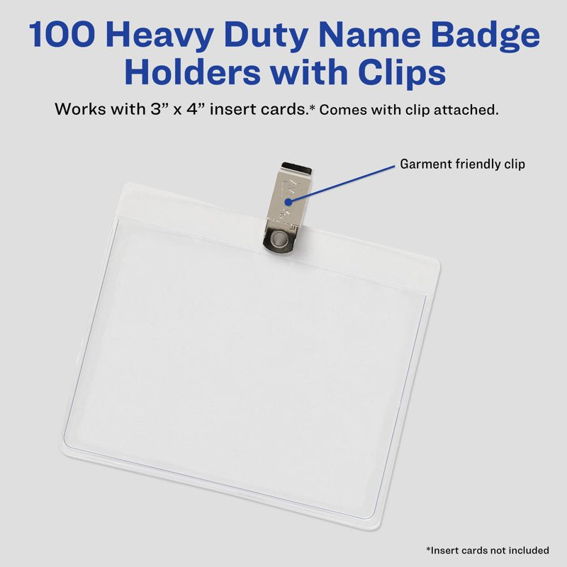 Heavy Duty Badge Holders with Clips - Clear 3x4 Inch ID Card Holders (Pack of 100)