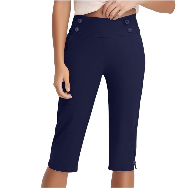 Women's High Waist Capri Pants with Pockets - Casual Summer Stretch Trousers