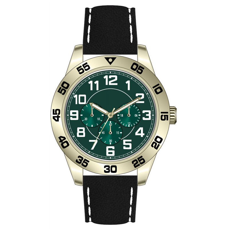 Men's Gold Tone Green Dial Watch with Brown Strap - Easy Read Classic Design