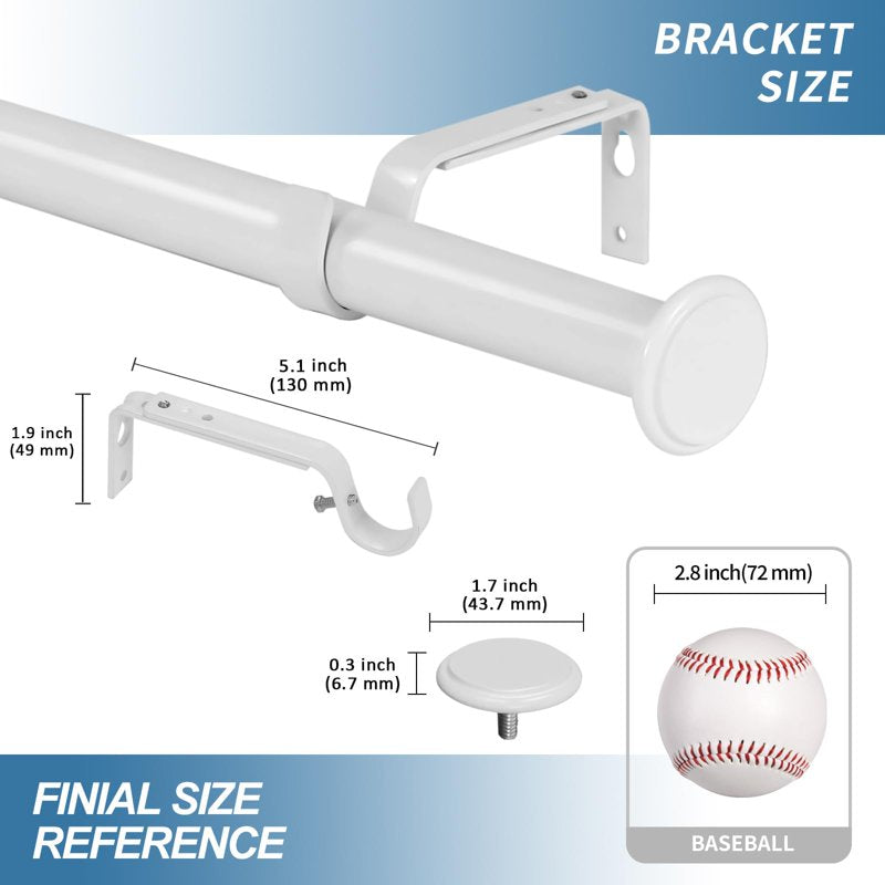 Adjustable 1-inch Metal Curtain Rod Set with Finials for Windows