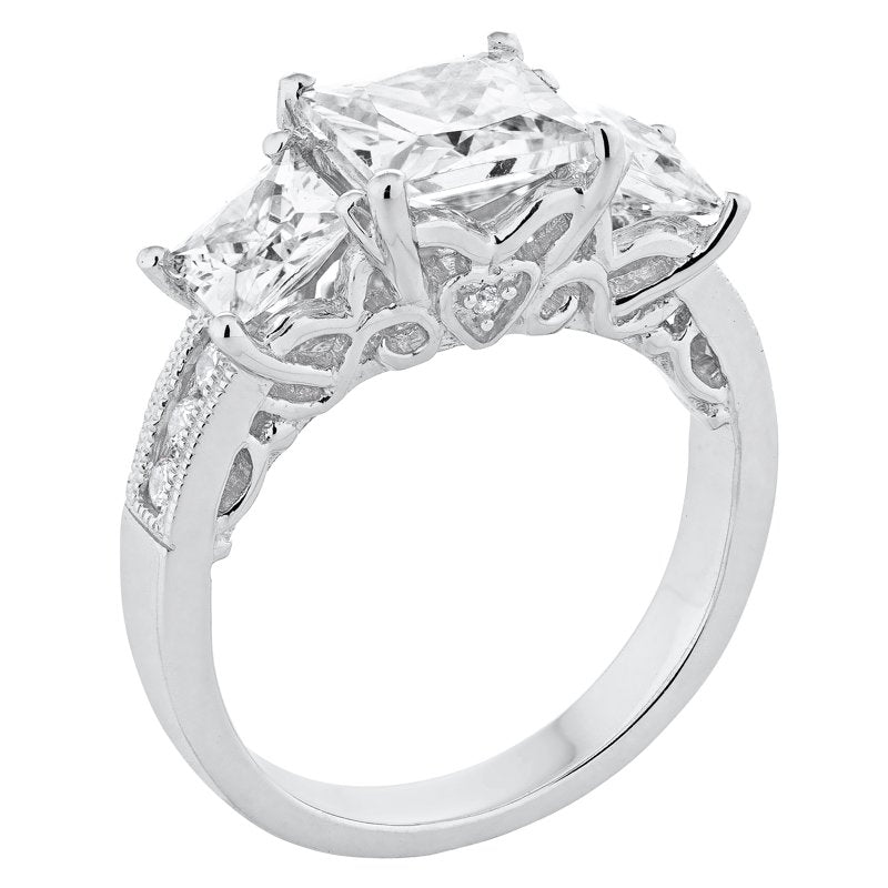 Sterling Silver Three Stone Ring with Simulated White Diamonds - Elegant Gift