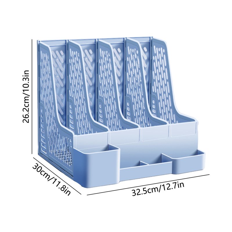 Multi-Compartment Desk File Organizer with Detachable Pen Holders - Plastic Storage Rack for Office and Home