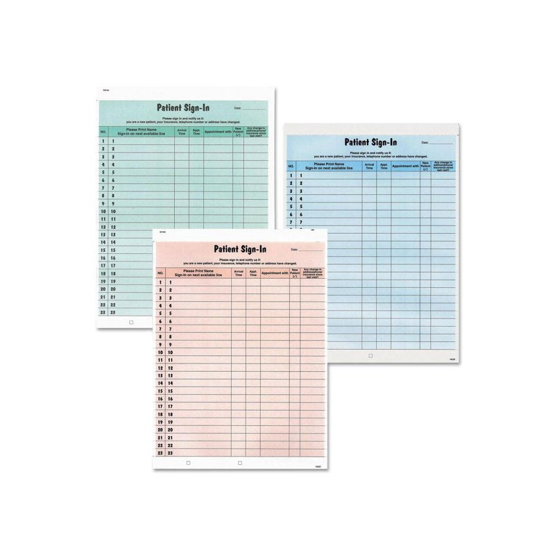 Blue 2-Part Carbon Patient Sign-In Label Forms - 8.5 x 11.63 Inches, 125 Sheets