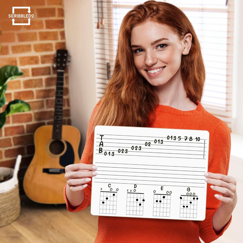 Double-Sided Guitar Practice Whiteboard - Chord Diagrams & Line Sets, 11x14 Inches