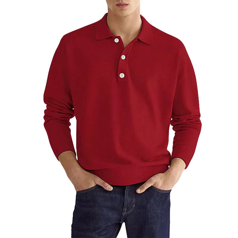 Men's Polo Shirts Casual Solid Color Long Sleeve Button Up Top