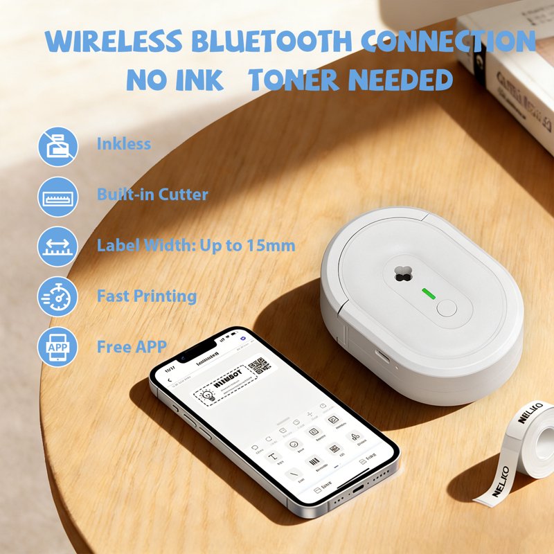 Wireless Bluetooth Label Maker Machine with Tape - Portable Office & Home Organizer