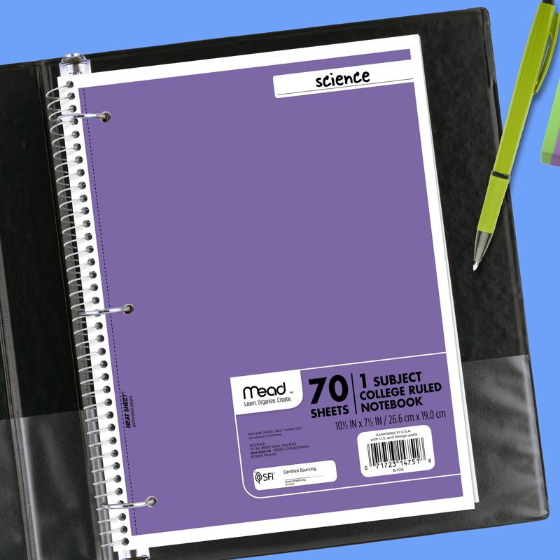Spiral Notebook 1 Subject College Ruled 8 x 10.5 Inch 70 Sheets Pack of 6