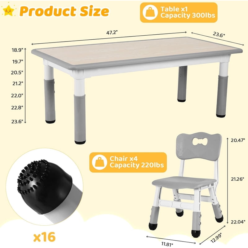 Kids Adjustable Activity Table and Chair Set with Graffiti Desktop — Safe & Sturdy