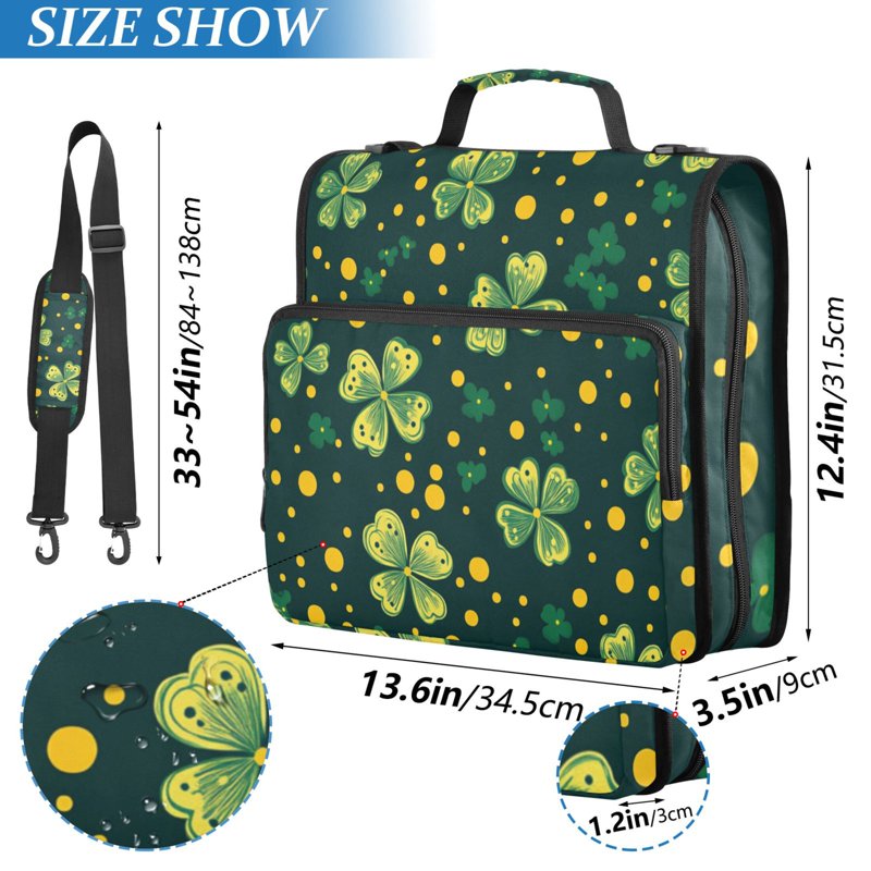 Waterproof 3-Ring Zipper Binder with Shoulder Strap, Holds 500 Sheets