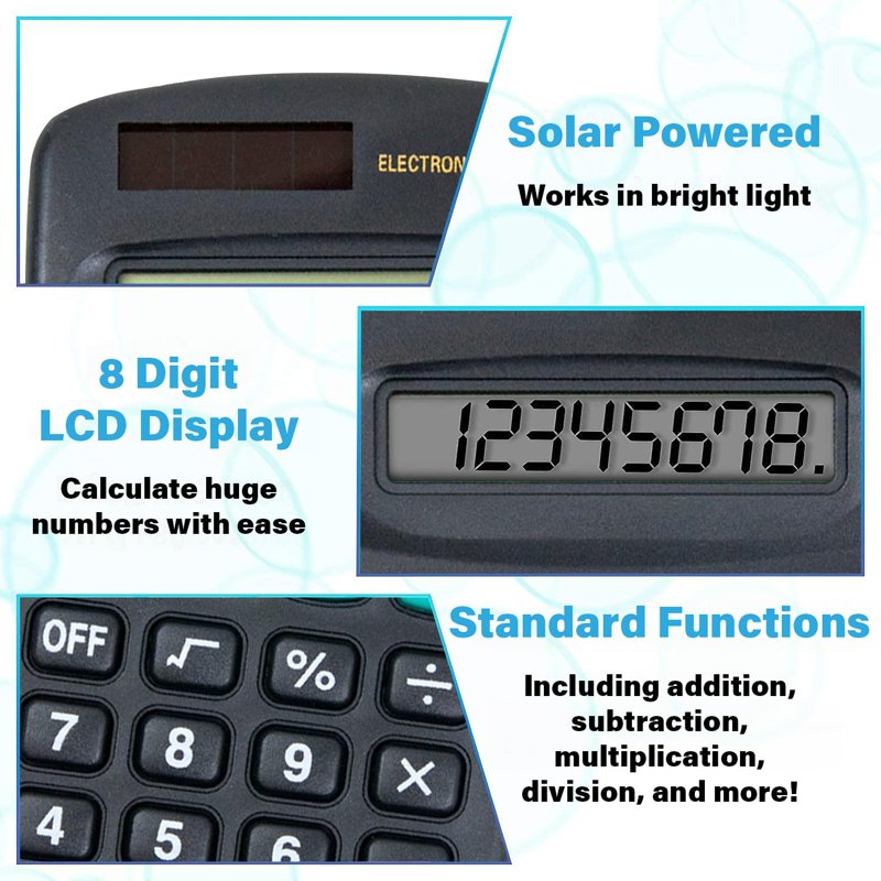 Bulk 100 Pocket Size Battery Calculators for Kids & Students - Basic Function