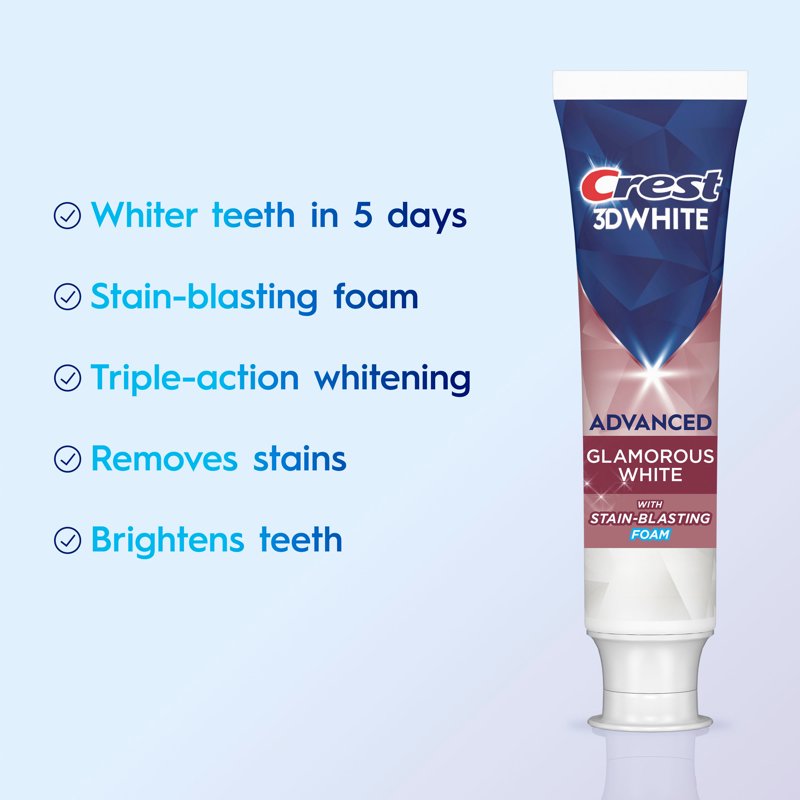 Whitening Toothpaste for Bright Smiles - Crest 3D White Advanced Glamorous White 3.3 oz