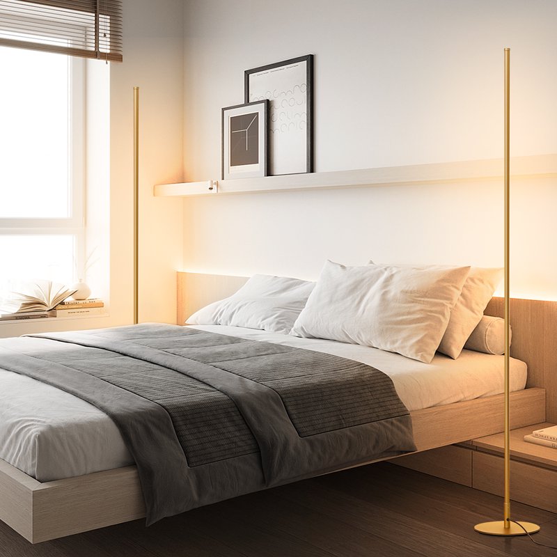 Set of 2 LED Corner Floor Lamps Dimmable Standing Lamps for Living Room Bedroom Office 3000K Gold & Black