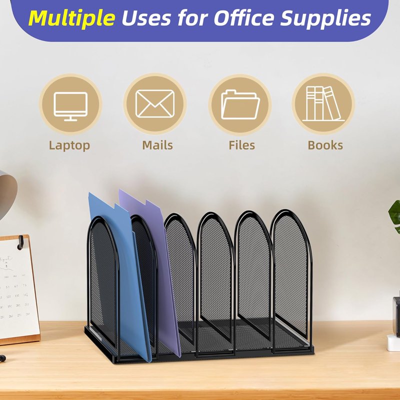 5 Compartment Metal Mesh Desk Organizer for Files and Documents
