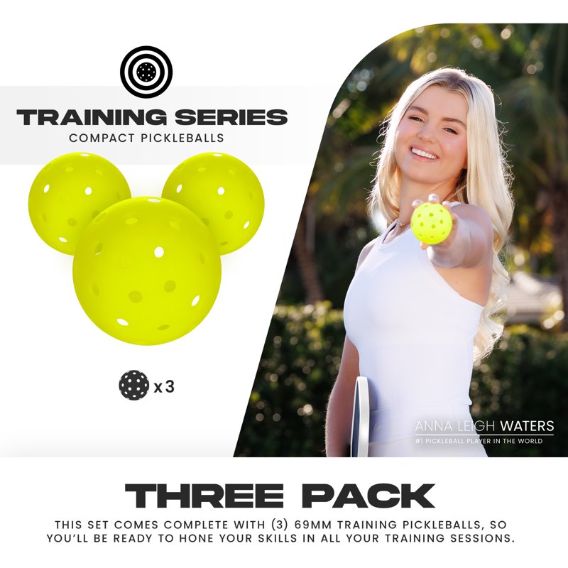 Compact 69mm Training Pickleballs - 3 Pack Optic (Franklin Sports)
