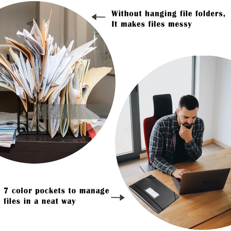 Expanding Hanging File Folders with 7 Pockets and Retractable Hook - 3 Pack