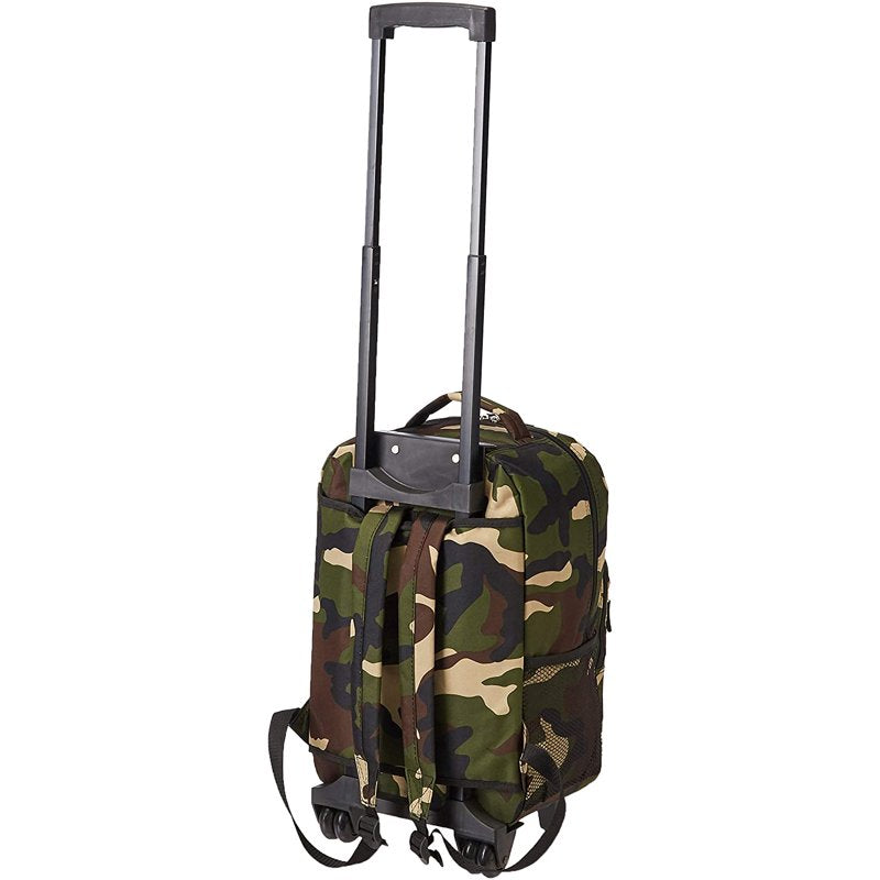 Unisex 17-Inch Rolling Backpack with Double Wheels and Multiple Pockets