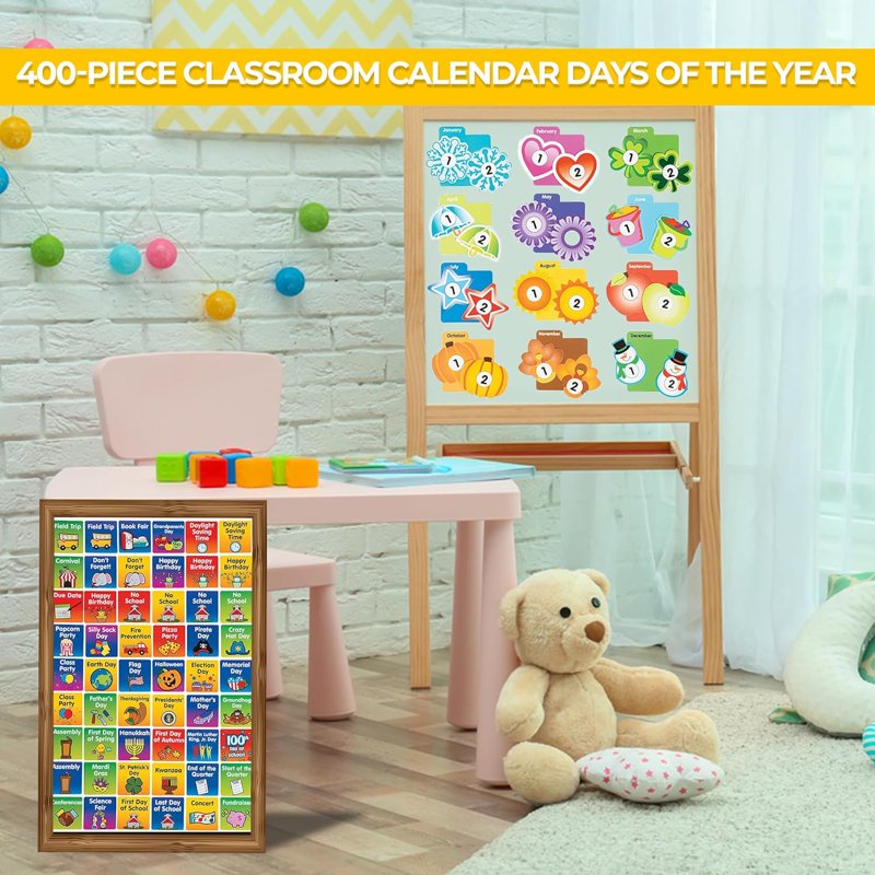 Classroom Calendar Bulletin Board Set with 462 Double-Sided Pieces & Holiday Cards