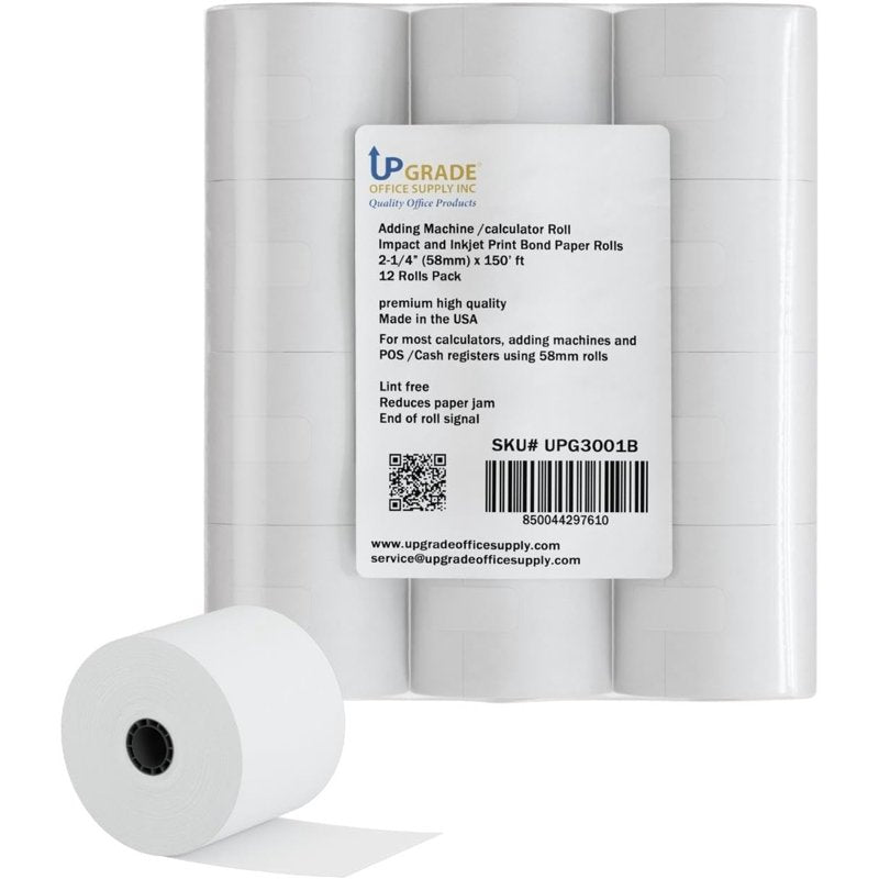 Office Adding Machine Tape Rolls 2 1/4 Inch x 150 Ft 96-Pack - Made in USA