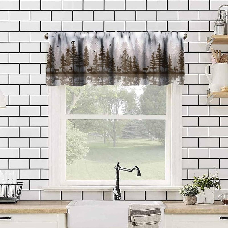 Rustic Farmhouse Pine Tree Valance Curtain - Blackout Short Window Drape for Kitchen & Living Room 54x18in