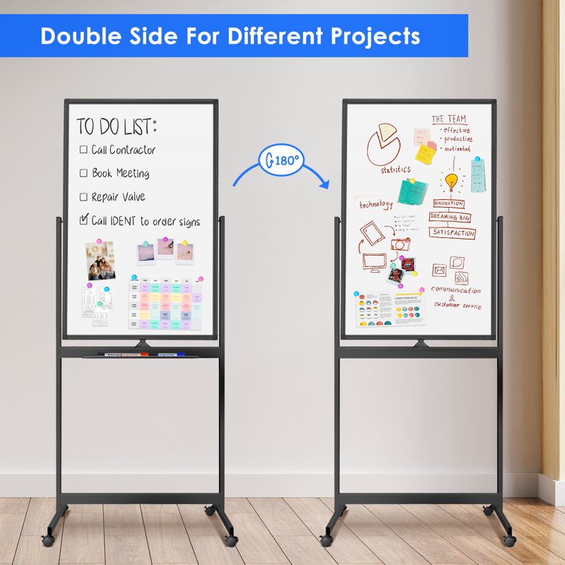 Magnetic Double-Sided Mobile Whiteboard 40x24 Inches with Lockable Wheels