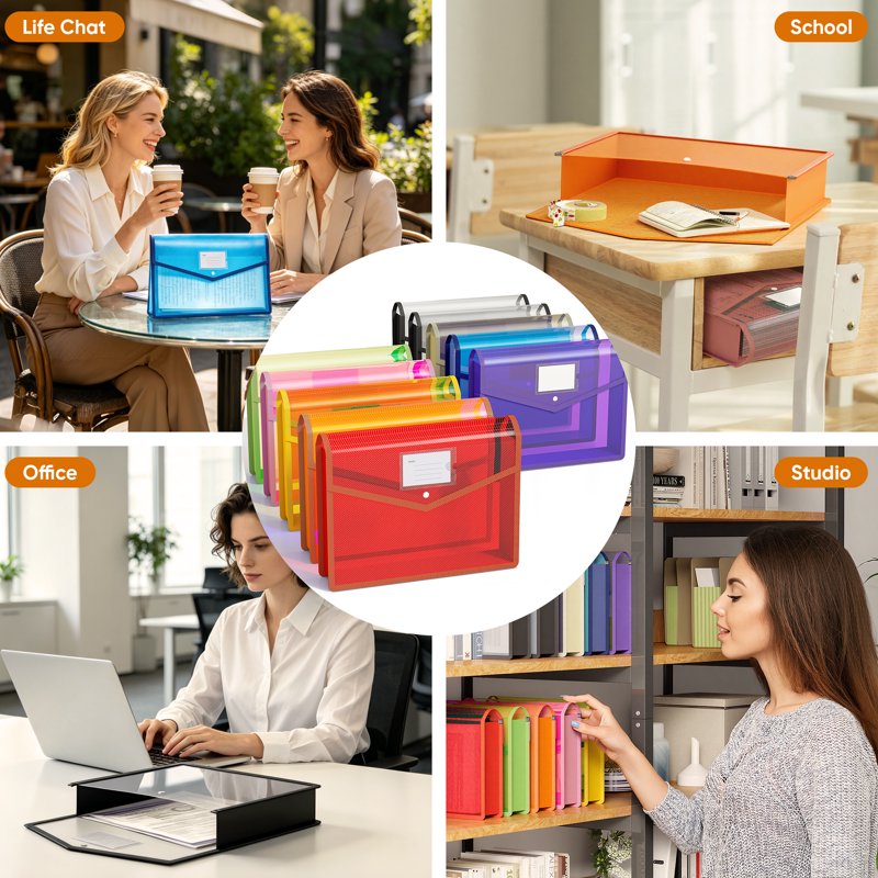 10 Pack Plastic Expanding File Folders with Snap Closure - A4 & Letter Size Organizer