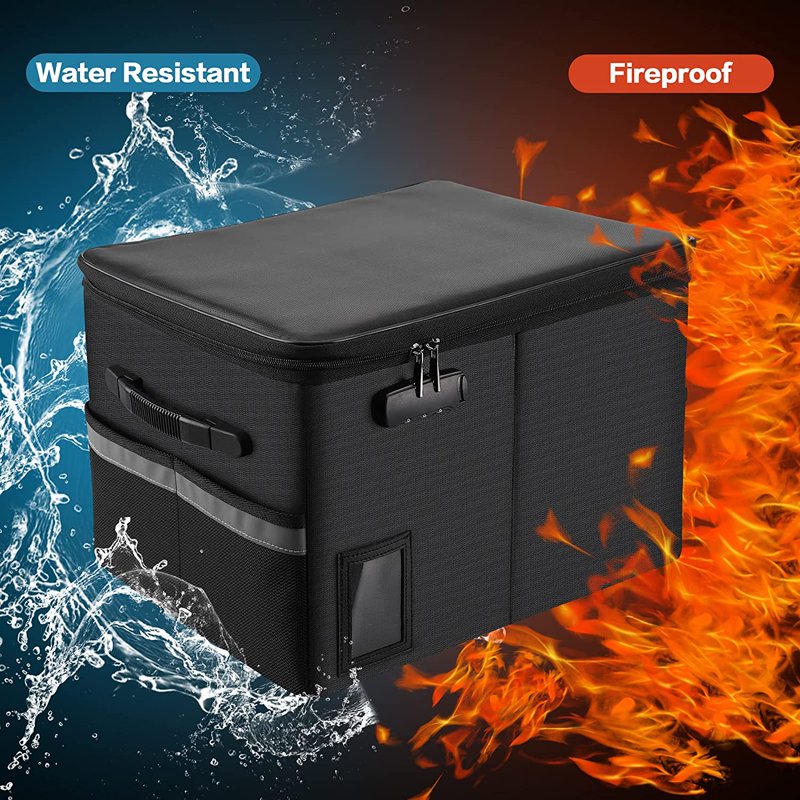 Letter-Size Portable Fireproof File Storage Box with Lock - Water-Resistant Organizer