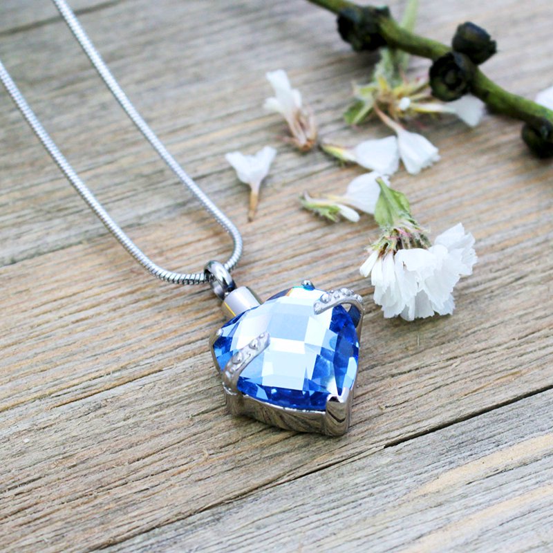 Birthstone Heart Cremation Necklace for Ashes Memorial Jewelry with Free Funnel & Box