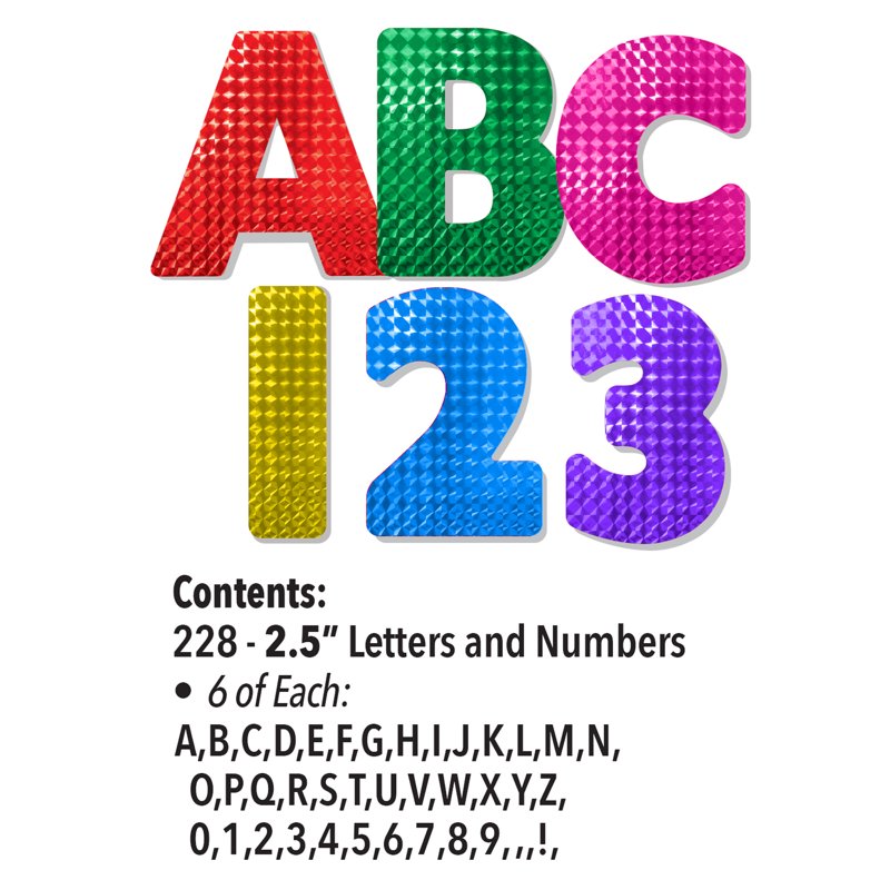 Paper Letters and Numbers Set - 2.5 Inch Holographic Multi-Colors, 216 Pieces